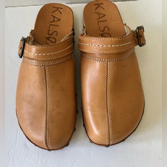 KALSO EARTH SHOE WOMEN'S MULES & CLOGS SHANTI LEATHER WOOD SIZE 6W NATURAL - Picture 2 of 12